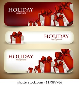 Holiday banners with beautiful gifts. Vector illustration