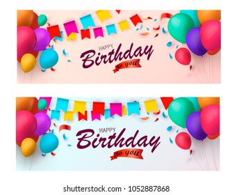 Holiday banners with colorful balloons and confetti. Vector illustration