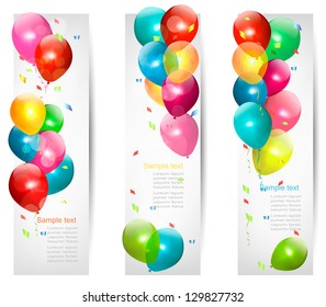 Holiday banners with colorful balloons. Vector.