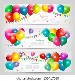 Holiday banners with colorful balloons. Vector.