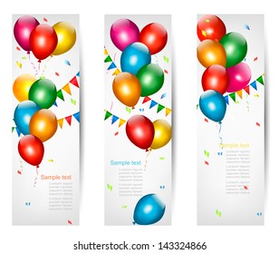 Holiday banners with colorful balloons. Vector.