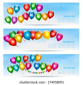 Holiday banners with colorful balloons. Vector. 