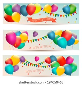 Holiday banners with colorful balloons. Vector.