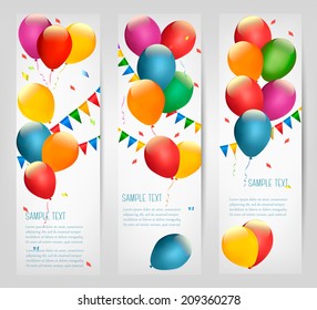 Holiday banners with colorful balloons. Vector.