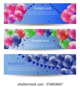 Holiday banners with colorful balloons. Vector.