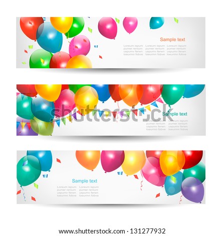 Holiday banners with colorful balloons. Vector.