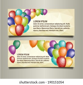 Holiday banners with colorful triangle balloons