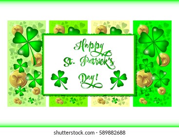 Holiday banners with green clovers and coins for St. Patrick's Day in March 17. Vector illustration