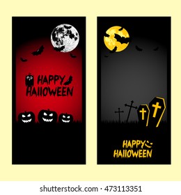 Holiday banners on theme of Halloween. Frames with pumpkins, bats, moon and crosses on black and red background. Moon furnished by NASA. Trick or treat vector illustration