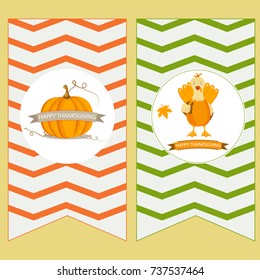 Holiday banners with pumpkin and turkey for Thanksgiving day 