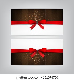 Holiday Banners with a red bow and brown wood. (Vector)