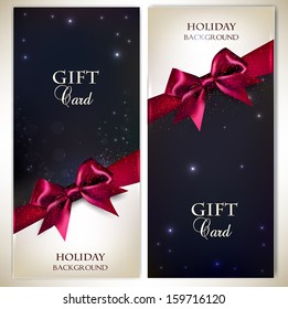 Holiday banners with red bows and copy space. Vector illustration