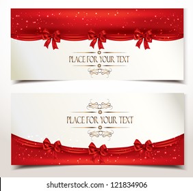 Holiday banners with red silk bows