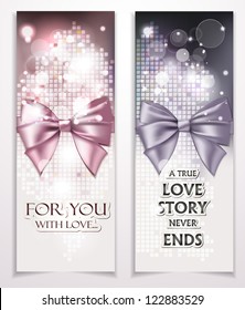 Holiday banners with silk bows and place for text