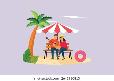 Holiday at the beach Concept. Colored flat vector illustration isolated
