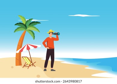 Holiday at the beach Concept. Colored flat vector illustration isolated