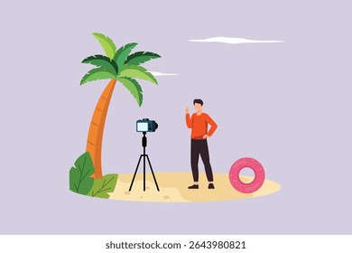 Festiva en la playa Concepto. Ilustración vectorial plana coloreada aislada