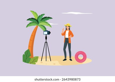 Holiday at the beach Concept. Colored flat vector illustration isolated
