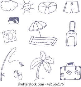 Holiday in beach doodle vector art with hand draw