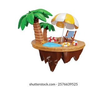 Holiday Beach icon 3d render concept of vacation beach, summer travel, beach parasol, travel vacation icon vector illustration