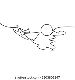 Holiday to the beach icon - Vacation season line. One continuous line drawing of boat amidst waves on a full moon night. Vector illustration, suitable for a beach holiday symbol, emblem, logo.