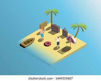 Holiday at beach isometric illustration vector
