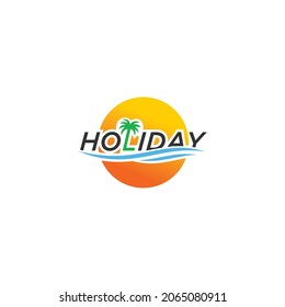 Holiday Beach Palm Tree Logo Design Template