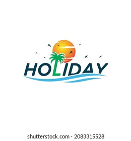 Holiday Beach Palm Tree Logo Design Template