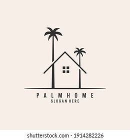 holiday  beach with tree palm and home logo design