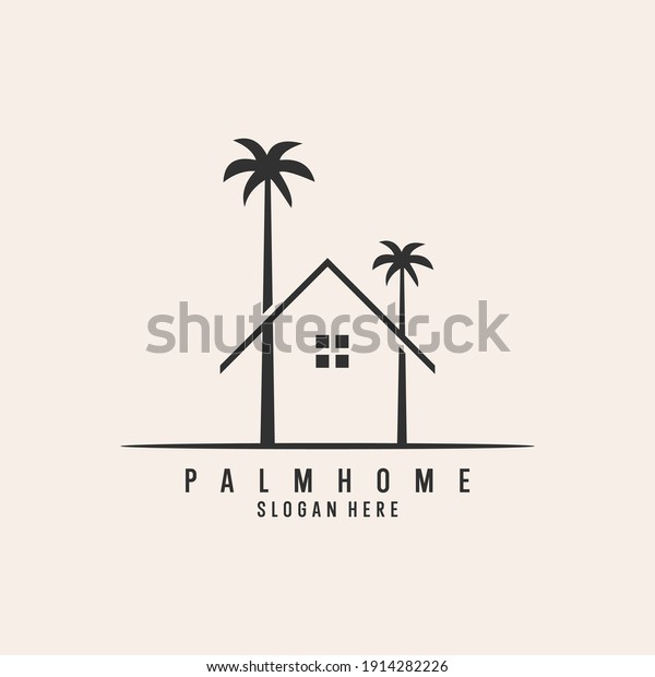holiday  beach\
with tree palm and home logo\
design