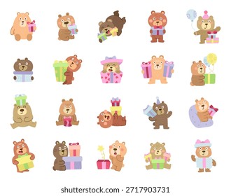 Personaje de regalo de oso de Festiva ambientado en estilo escandinavo que muestra un encantador regalo festivo compartido, globo, durante eventos familiares Momentos Historias
