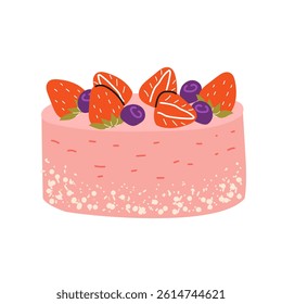 Holiday berry cake for stickers and decoration. Vector hand drawn elegant illustration in vintage sketch style. Cliparts for birthday, wedding valentines designs