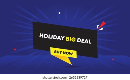 Holiday Big Deal editable web banner vector art illustration icon badge template design in black gray yellow blue with sun shine abstract background buy now unique modern sale promotion