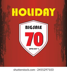 Holiday big sale Shopping Poster or banner 3D text on red background. Holiday big sale 70% Off template design for social media and website. Special Offer Flash Sale campaign or promotion.