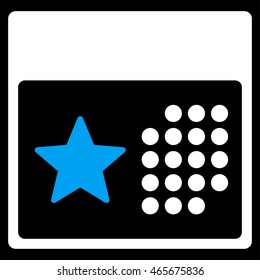 Holiday Binder vector icon. Style is bicolor flat symbol, blue and white colors, rounded angles, black background.
