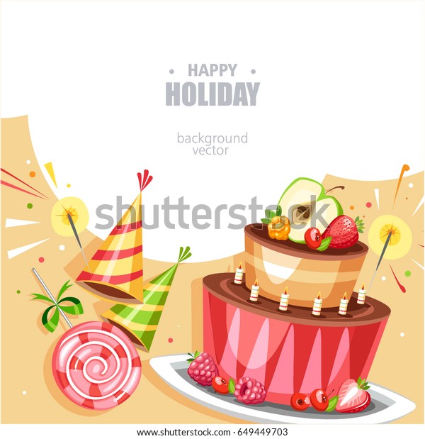 Holiday Birthday Background Cake Lollipop Hat Stock Vector (Royalty