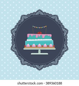 Holiday Birthday cake postcard - vector illustration