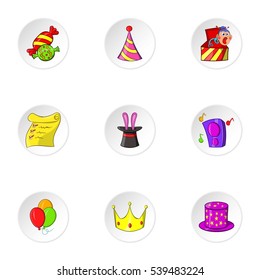 Holiday birthday icons set. Cartoon illustration of 9 holiday birthday vector icons for web