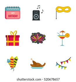 Holiday birthday icons set. Flat illustration of 9 holiday birthday vector icons for web