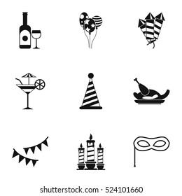 Holiday birthday icons set. Simple illustration of 9 holiday birthday vector icons for web
