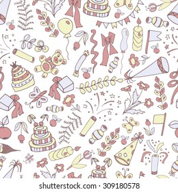Holiday, birthday, New Year. Seamless. Sketch, doodle