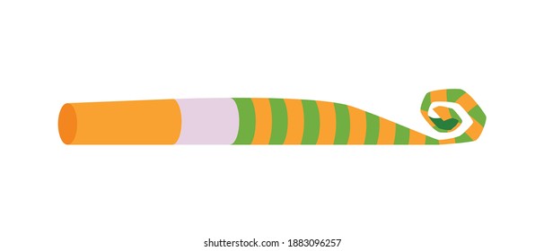 Holiday and birthday party celebration element - colorful blower icon or symbol, flat vector illustration isolated on white background. Festive fun horn toy.