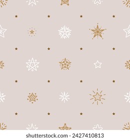 Holiday and Birthday Party. Cute Stars Vector Seamless Pattern. Starry Sky Background of Doodle Different Star Icons. Festive Star Wallpaper. 
