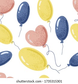 Holiday or Birthday Seamless pattern with doodle Cute Balloons. 