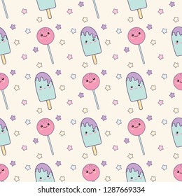 Holiday or Birthday Seamless pattern with lollipop and ice cream.