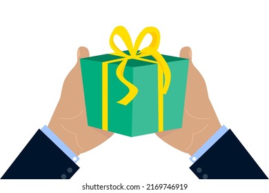 Holiday, birthdayGift box. Gift hands illustration. Vector illustration. Stock image.