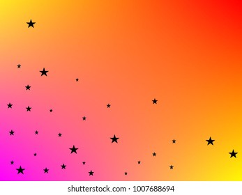 Holiday black starry in pink, orange background. Tiny stars. Confetti celebration, Falling black abstract decoration for party, birthday celebrate, anniversary or event, festive. Festival decor.