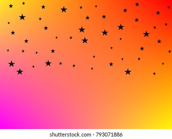 Holiday black starry in pink, orange background. Tiny stars. Confetti celebration, Falling black abstract decoration for party, birthday celebrate, anniversary or event, festive. Festival decor.
