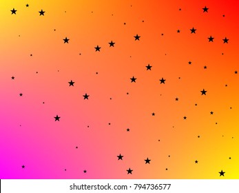 Holiday black starry in pink, orange background. Tiny stars. Confetti celebration, Falling black abstract decoration for party, birthday celebrate, anniversary or event, festive. Festival decor.