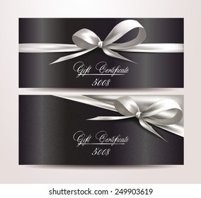 Holiday black and white certificate with silk ribbons